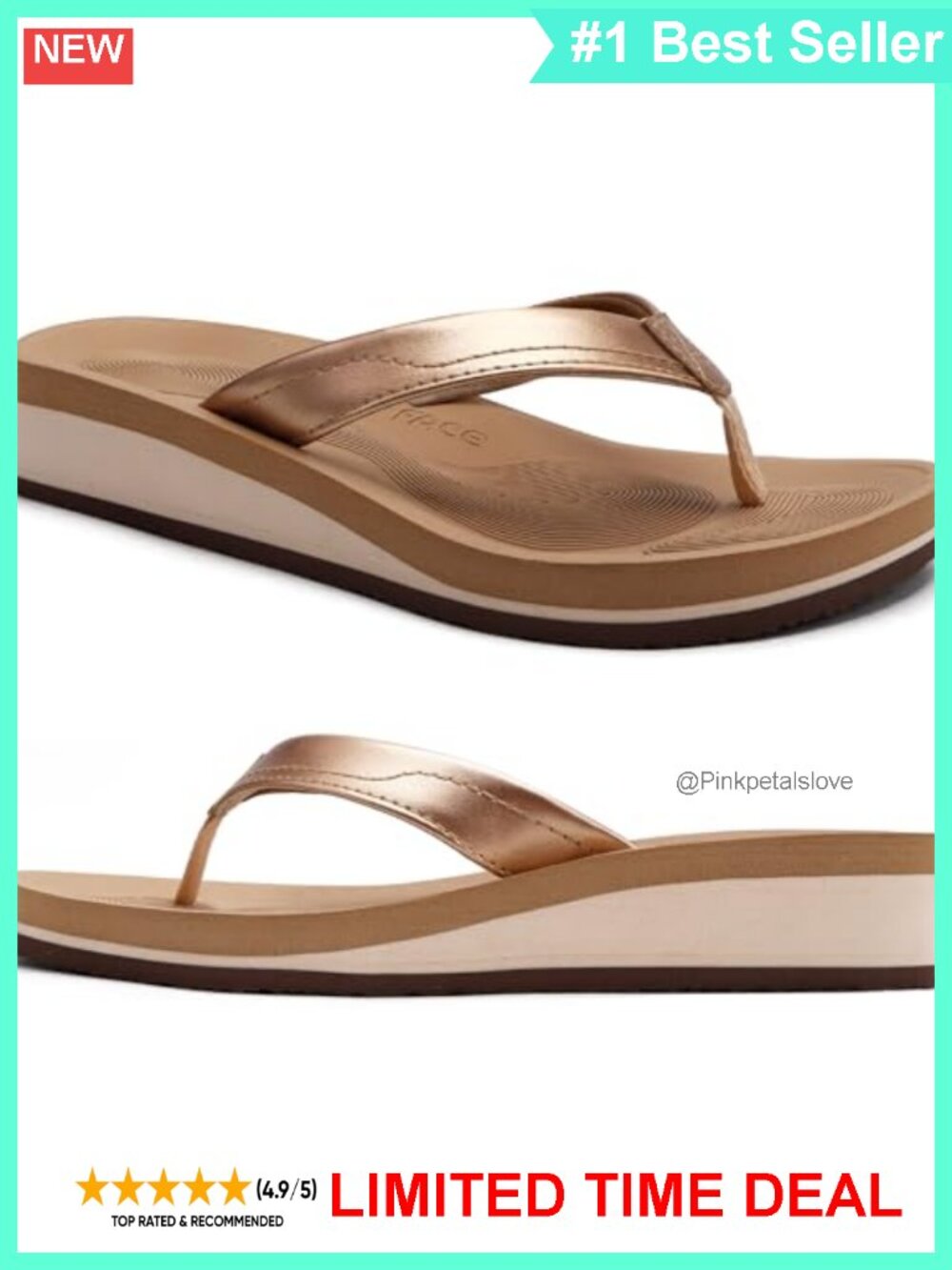 Wedge Thong Sandals with Arch Support & PU Leather